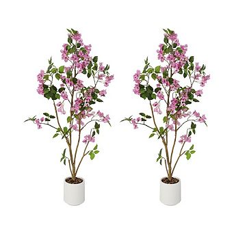 2-Pack Artificial Bougainvillea Tree in Pot, Artificial Flowers , Faux Plant Decor for Christmas