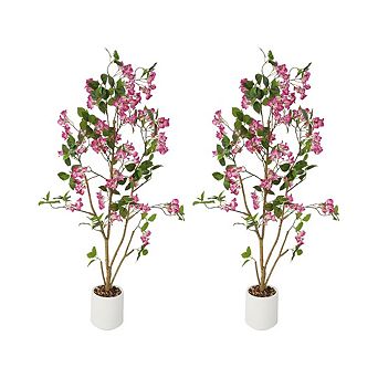 2-Pack Artificial Bougainvillea Tree in Pot, Artificial Flowers , Faux Plant Decor for Christmas