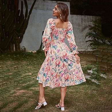 Women Off Shoulder Floral Flowy A Line Maxi Dress