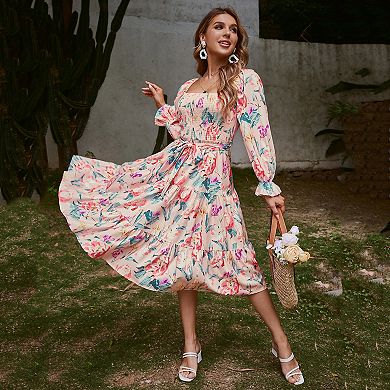 Women Off Shoulder Floral Flowy A Line Maxi Dress