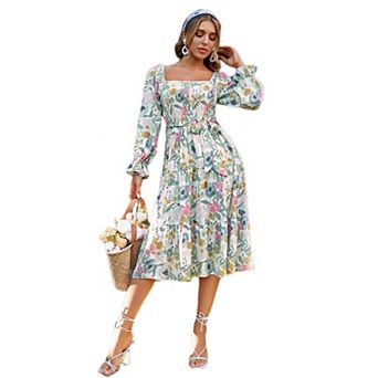 Women Off Shoulder Floral Flowy A Line Maxi Dress