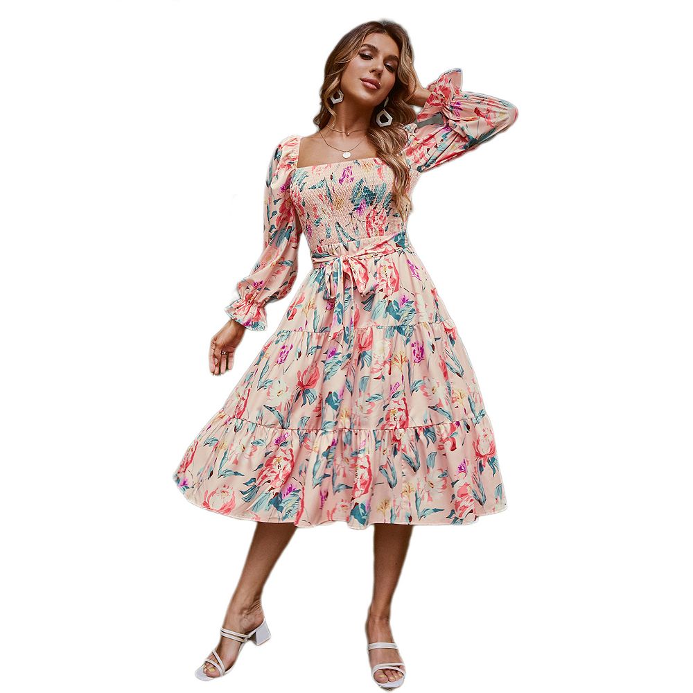 Bloom Season Linen Blend Floral Printed Off Shoulder Pocketed A-line Maxi Dress main image 1