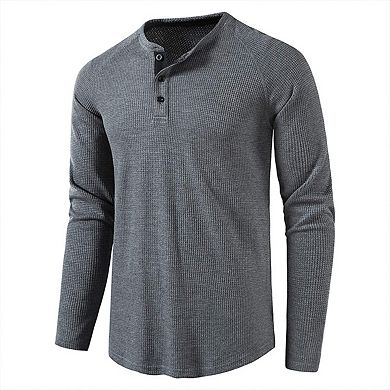 Men Lightweight Henley Long Sleeve Waffle Shirts