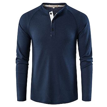 Men Lightweight Henley Long Sleeve Waffle Shirts