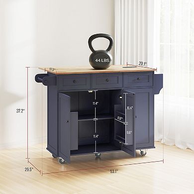 HOMCOM Mobile Kitchen Island with Power Outlet Drop Leaf Kitchen Cart