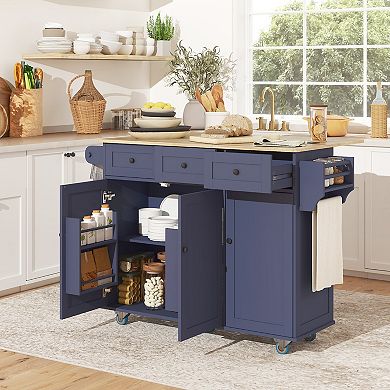 HOMCOM Mobile Kitchen Island with Power Outlet Drop Leaf Kitchen Cart