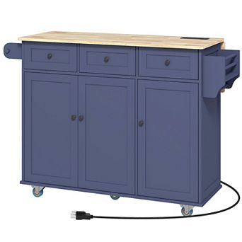 HOMCOM Mobile Kitchen Island with Power Outlet Drop Leaf Kitchen Cart
