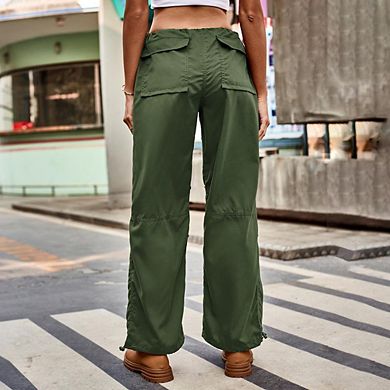Women Adjustable Drawstring Cargo Pants with Pockets