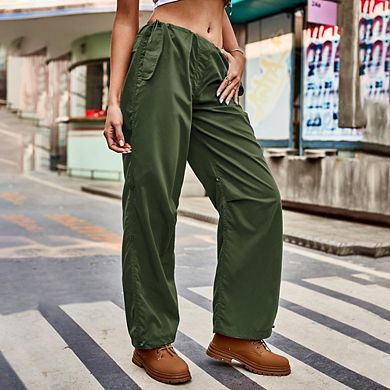 Women Adjustable Drawstring Cargo Pants with Pockets