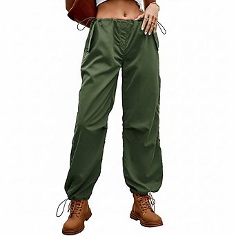 Women Adjustable Drawstring Cargo Pants with Pockets