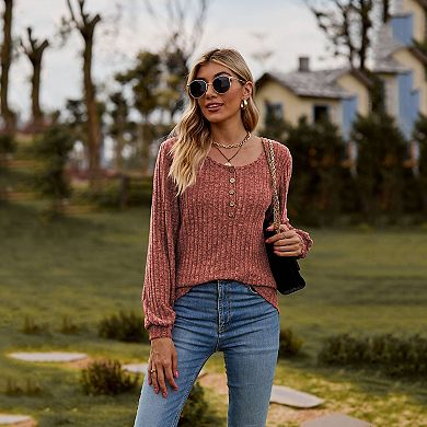 Women Long Sleeves Knit Shirts Button Down Casual Blouses