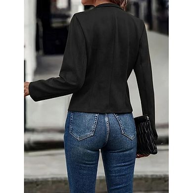 Women Casual Business Coat Long Sleeve Cropped Jacket
