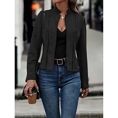 Women Casual Business Coat Long Sleeve Cropped Jacket