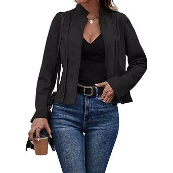 Women Casual Business Coat Long Sleeve Cropped Jacket