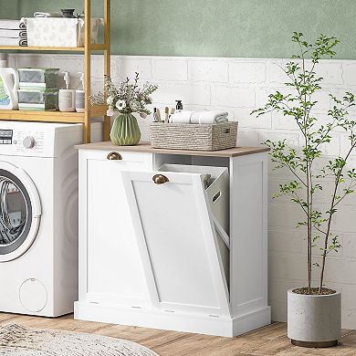 HOMCOM Laundry Hamper Cabinet, Tilt-Out Bathroom Storage Cabinet,