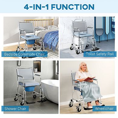 HOMCOM Rolling Shower Wheelchair, Bedside Commode Toilet Chair for Seniors