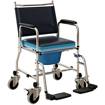 HOMCOM Rolling Shower Wheelchair, Bedside Commode Toilet Chair for Seniors