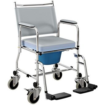 HOMCOM Rolling Shower Wheelchair, Bedside Commode Toilet Chair for Seniors