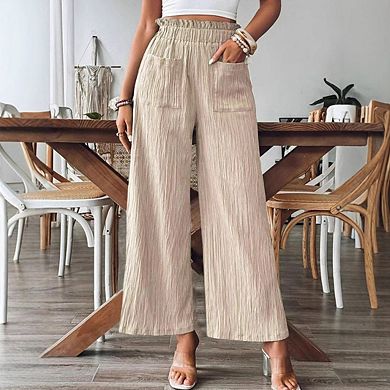 Women Wide Leg Pants High Casual Trousers with Pockets