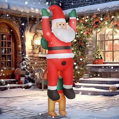 Outsunny 7FT Hanging Christmas Inflatable Santa with Dog, Blow Up Decor