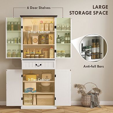 HOMCOM Farmhouse Kitchen Pantry Cabinet with Light, Storage Cabinet