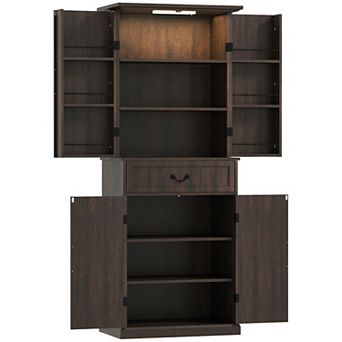 HOMCOM Farmhouse Kitchen Pantry Cabinet with Light, Storage Cabinet