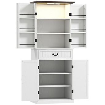 HOMCOM Farmhouse Kitchen Pantry Cabinet with Light, Storage Cabinet