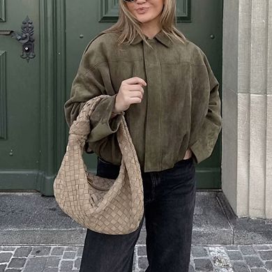 Women Oversized Long Sleeve Zip Up Jackets Casual Faux Suede Coat