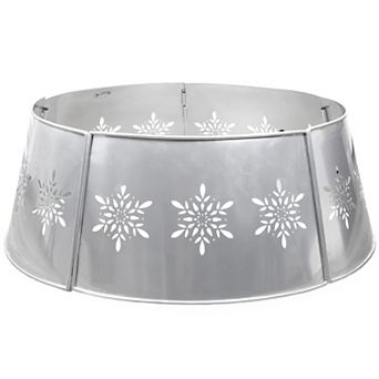 Snowflake Farmhouse Christmas Tree Collar (29-Inch Diameter Base, Silver)