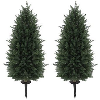 HOMCOM Set of 2 Artificial Cypress Topiary Tree, UV Resistant Faux Plants