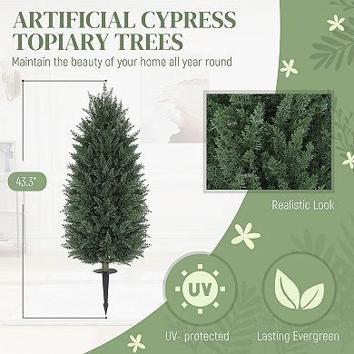 HOMCOM Set of 2 Artificial Cypress Topiary Tree, UV Resistant Faux Plants