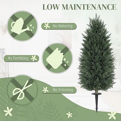 HOMCOM Set of 2 Artificial Cypress Topiary Tree, UV Resistant Faux Plants