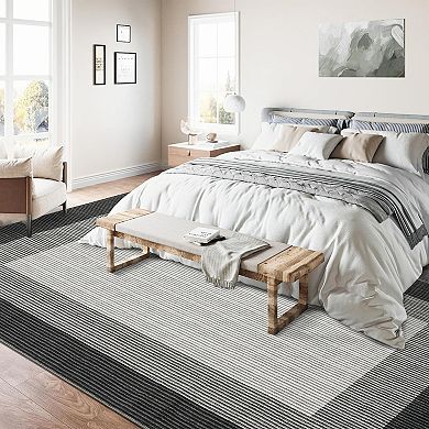 Modern Border Machine Washable Rug Non-Slip Non Shedding Gradient Soft Low Pile Foldable Carpet
