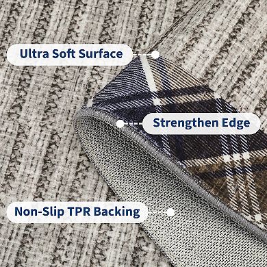 Modern Bordered Washable Rug Non Shedding Low Pile Lightweight Stain Resistant Foldable Carpet