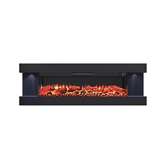 50/60 in Wall Mount Metal Hanging Electric Fireplace with Remote Control and LED Side Lights