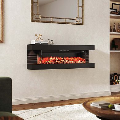 50/60 in. Wall Mount Metal Hanging Electric Fireplace with Remote Control and LED Side Lights