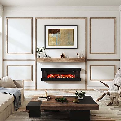 50/60 in. Wall Mount Metal Hanging Electric Fireplace with Remote Control and LED Side Lights