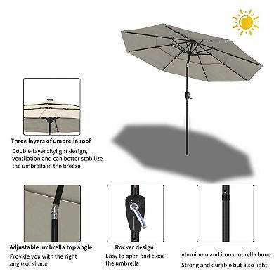 10 ft. LED 3-Tier Patio Market Umbrella with Double Airvent