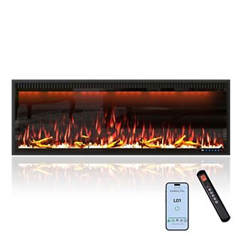 50/60/74 in Wall Mount Recessed Electric Fireplace w/ Realistic Flame Effects & Alexa Compatibility
