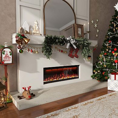 50/60/74 in Wall Mount Recessed Electric Fireplace w/ Realistic Flame Effects & Alexa Compatibility