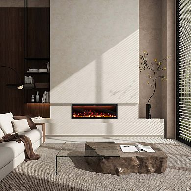 50/60/74 in Wall Mount Recessed Electric Fireplace w/ Realistic Flame Effects & Alexa Compatibility