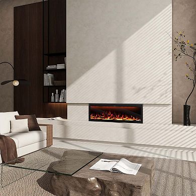 50/60/74 in Wall Mount Recessed Electric Fireplace w/ Realistic Flame Effects & Alexa Compatibility