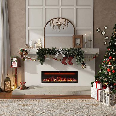 50/60/74 in Wall Mount Recessed Electric Fireplace w/ Realistic Flame Effects & Alexa Compatibility
