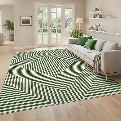 Striped Machine Washable Rug, Stain-Resistant Ultra-Thin Carpet, Soft Low Pile Indoor Floor Mat