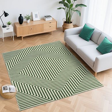 Striped Machine Washable Rug, Stain-Resistant Ultra-Thin Carpet, Soft Low Pile Indoor Floor Mat