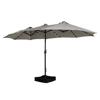 15 ft. Extra-Large Outdoor Market Double-Sided Patio Umbrella with Base and Solar LED