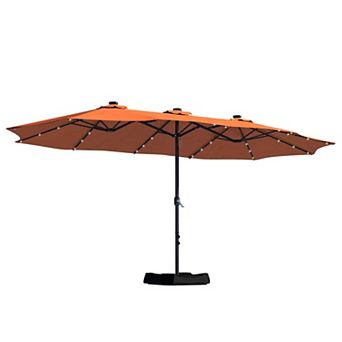 15 ft. Extra-Large Outdoor Market Double-Sided Patio Umbrella with Base and Solar LED