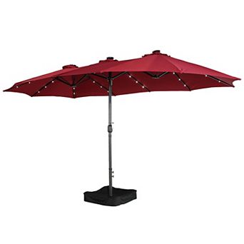 15 ft. Extra-Large Outdoor Market Double-Sided Patio Umbrella with Base and Solar LED
