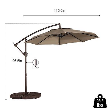 10 ft. Outdoor Cantilever Hanging Patio Umbrella Waterproof and UV Resistant Without Base