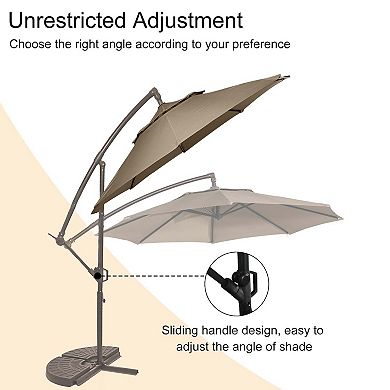 10 ft. Outdoor Cantilever Hanging Patio Umbrella Waterproof and UV Resistant Without Base